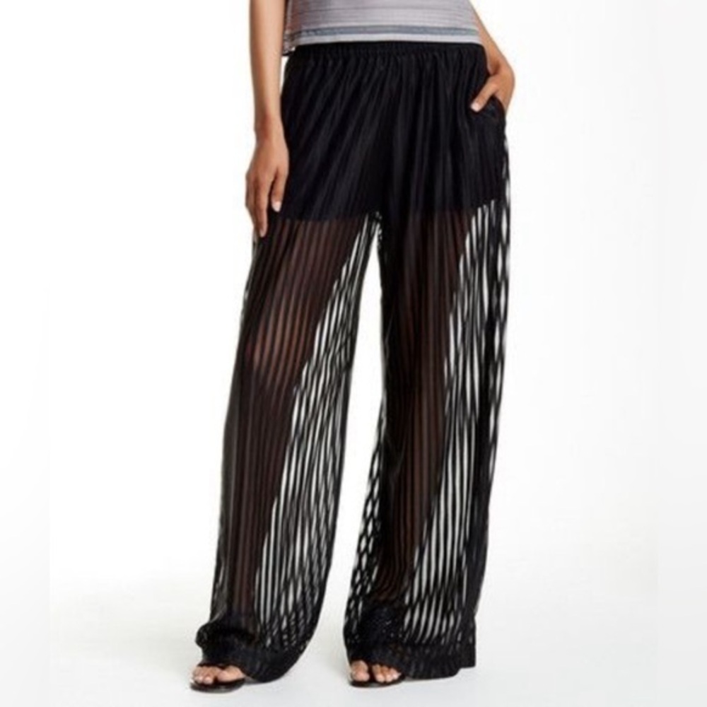 Ramy Brook Sheer Striped Wide-Leg Pants - Black
